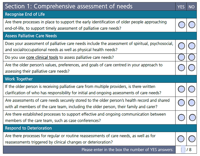 Screenshot of individual self-assessment tool